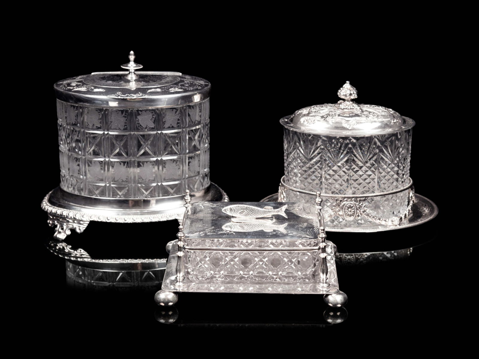Two English Silver-Plate and Cut Glass Biscuit Jars and (1 of 5)