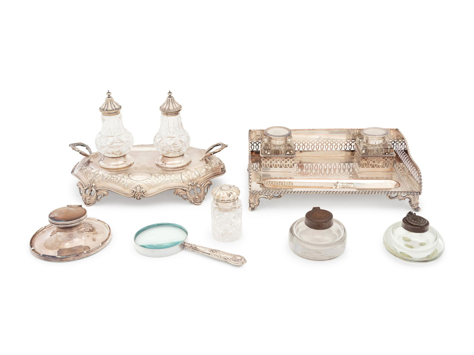 Two Silver-Plate and Cut Glass Ink Stands (1 of 2)