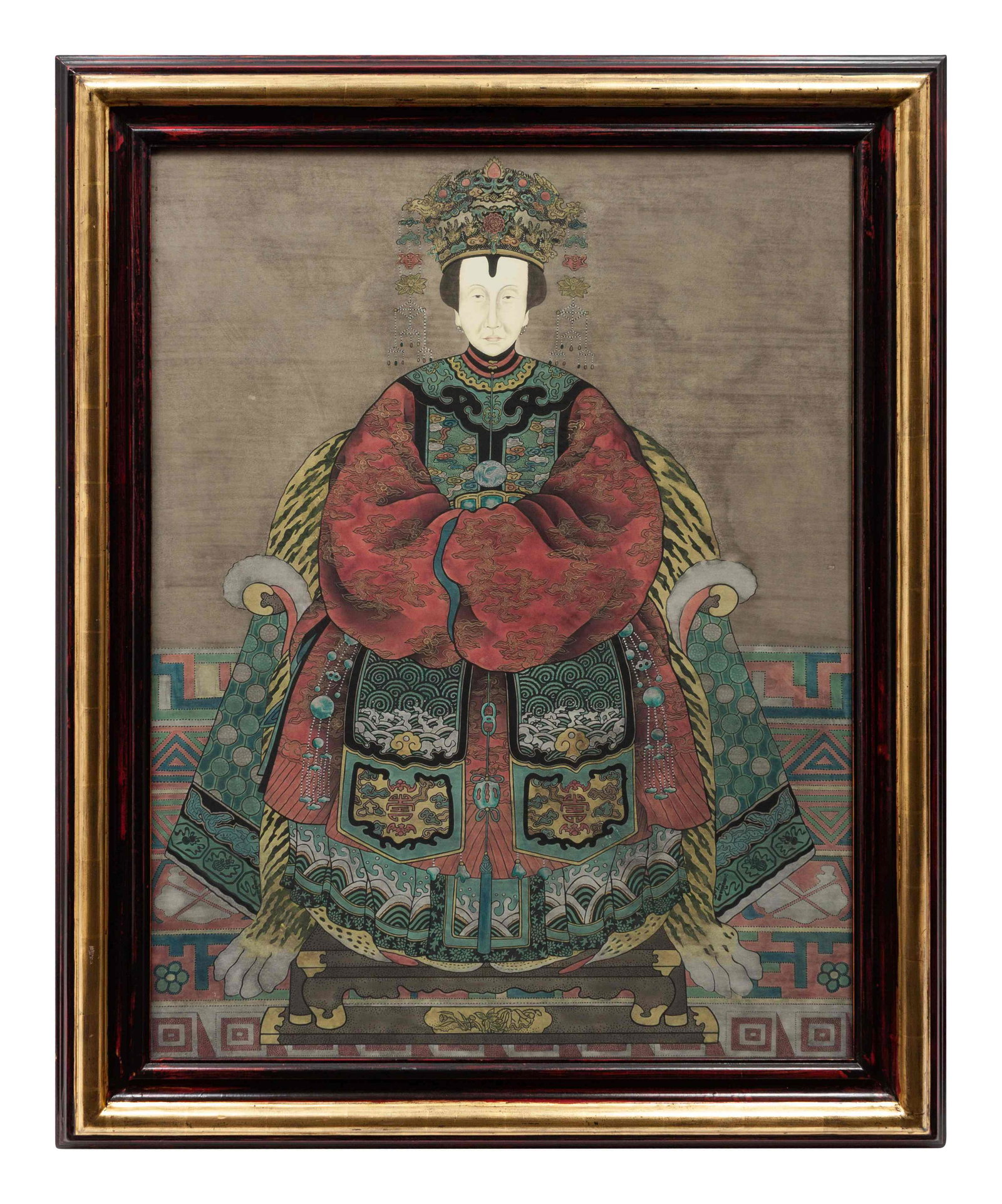 A Pair of Chinese Painted Ancestral Portraits: A Pair of Chinese Painted Ancestral Portraits 20th Century tempura on paper label (verso) reads Artist: Sung/ Ming Prince/ Princess 38 1/2 x 28 1/2 inches (sight). Property from the Estate of a Denver