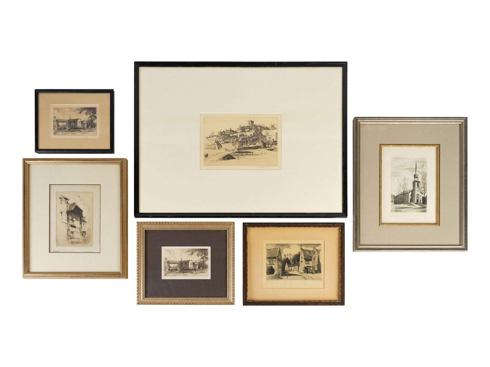 Six Framed Etchings by John Taylor Arms (American, (1 of 8)