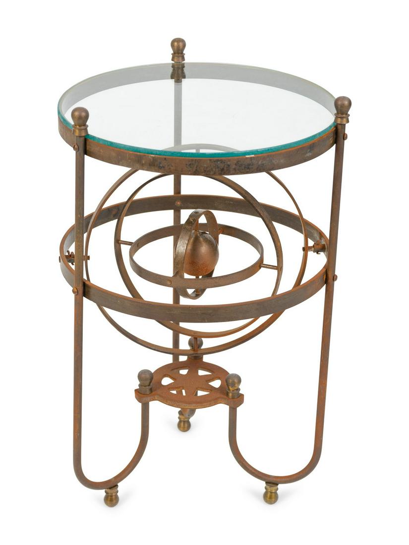 A Wrought Iron Glass-Top Side Table with a Gimbal (1 of 3)