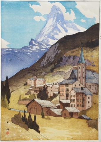 A Japanese Woodblock Print, Hiroshi Yoshida, Height of : A Japanese Woodblock Print, Hiroshi Yoshida, Matterhorn - Day, 1925. Height of sheet 21 x width 16 1/2 inches.
