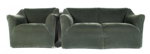 A Four Piece Upholstered Living Room Suite, Cassina Atl: A Four Piece Upholstered Living Room Suite, Cassina Atlier International Ltd., comprising two settees and two chairs. Height of settee 57 inches.