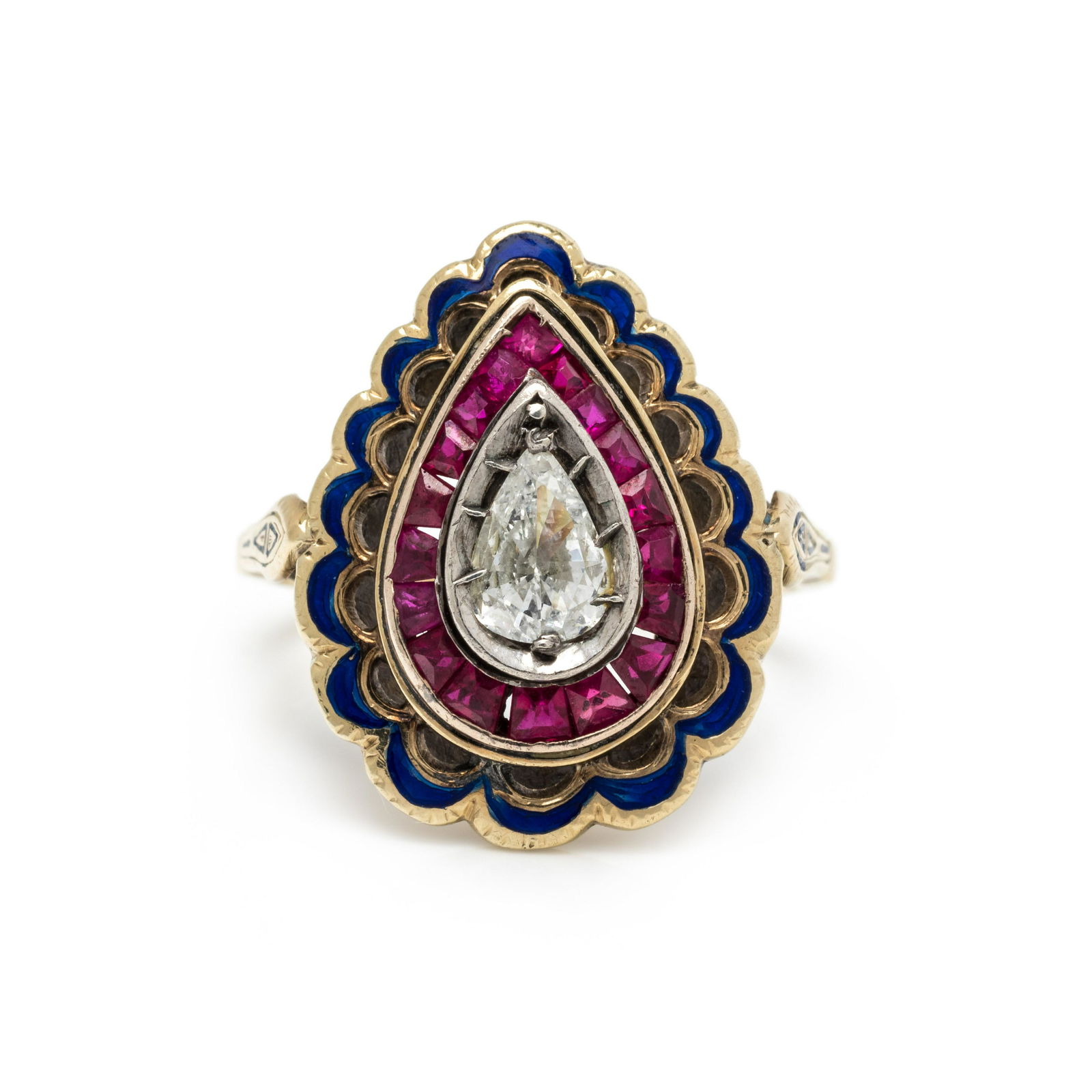 ANTIQUE, DIAMOND, RUBY AND ENAMEL RING (1 of 3)