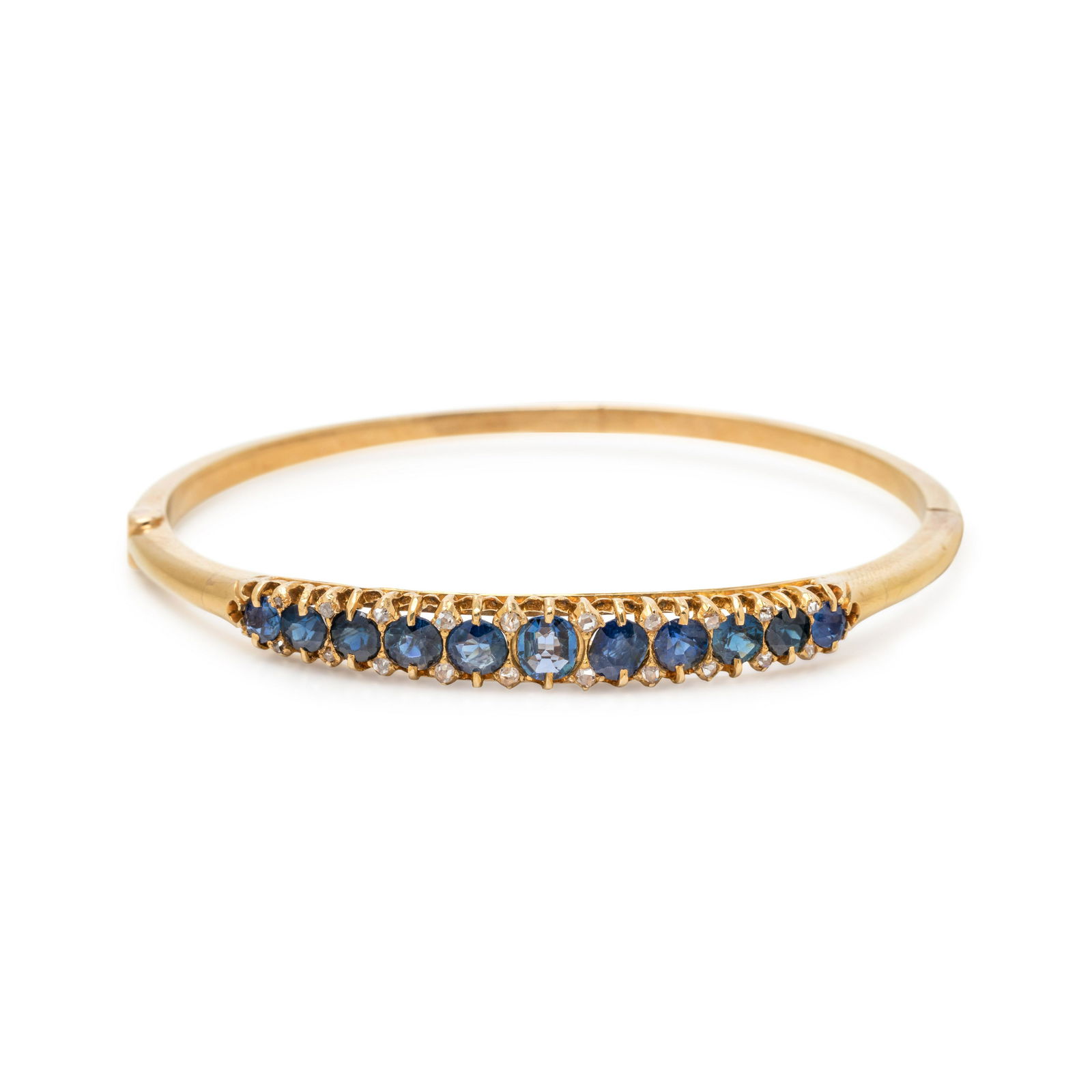 ANTIQUE, YELLOW GOLD, SAPPHIRE AND DIAMOND BANGLE (1 of 2)