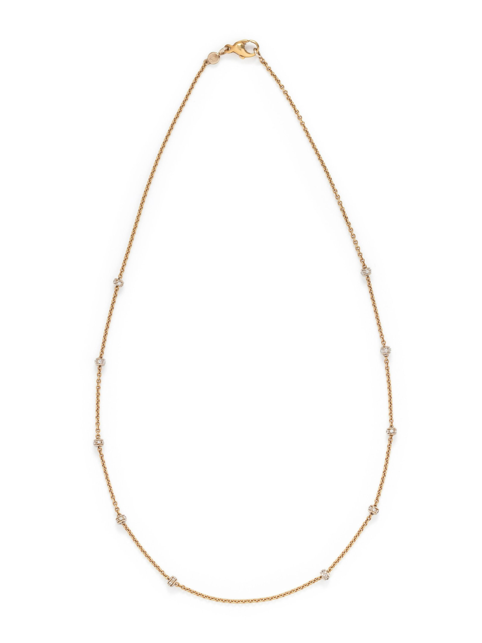 AARON BASHA, YELLOW GOLD AND DIAMOND NECKLACE: AARON BASHA, YELLOW GOLD AND DIAMOND NECKLACE Consisting of a yellow gold cable link chain interspersed with white gold rondelles containing 70 round brilliant cut diamonds weighing approximately 0.35