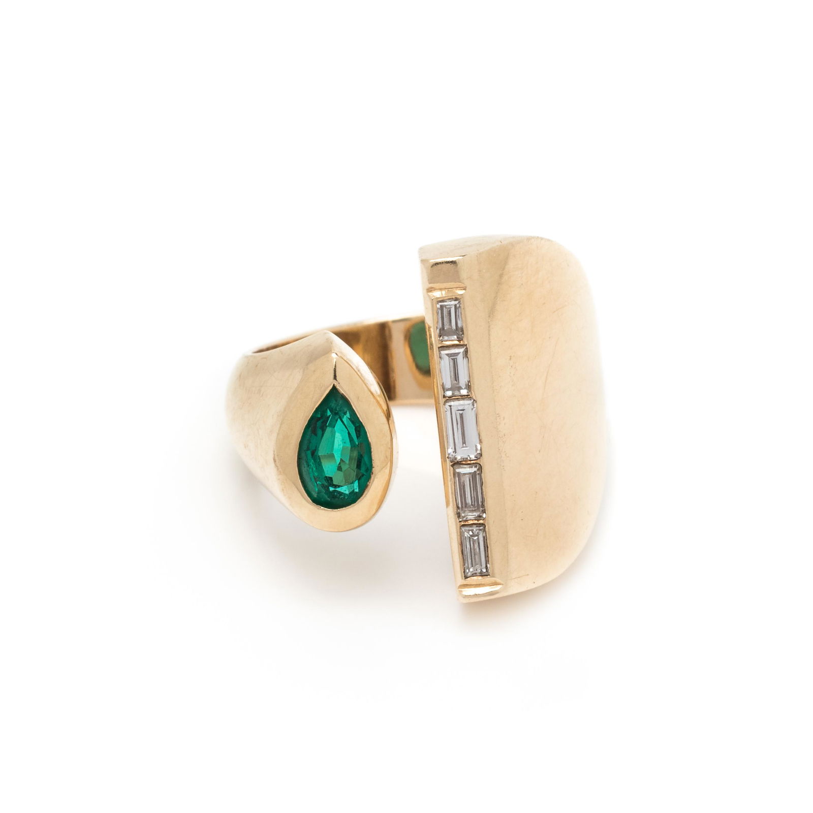 YELLOW GOLD, SYNTHETIC EMERALD AND DIAMOND RING (1 of 3)