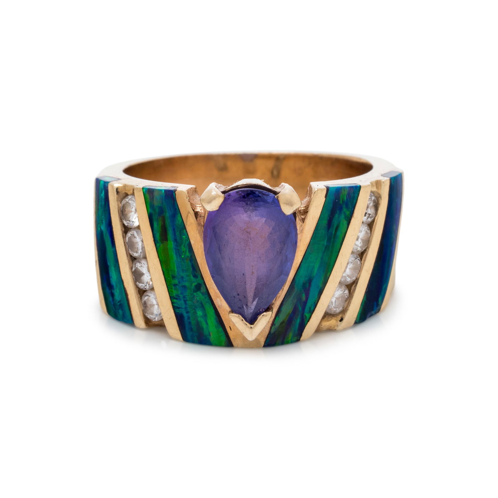 TANZANITE, DIAMOND AND OPAL RING (1 of 3)