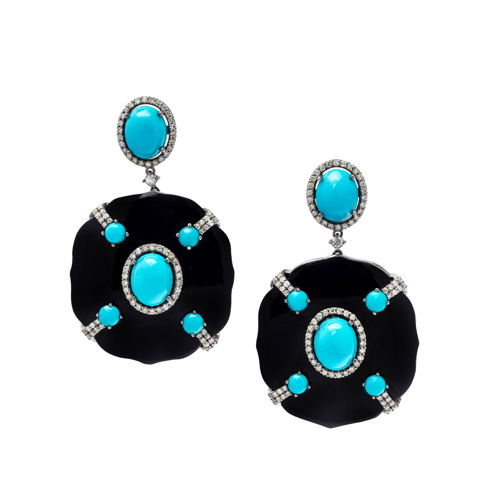 ONYX, TURQUOISE AND DIAMOND EARRINGS (1 of 2)