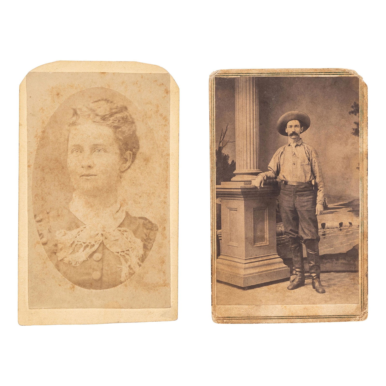 [EARLY PHOTOGRAPHY] -- [COWBOYS]. A group of 2 CDVs, (1 of 2)