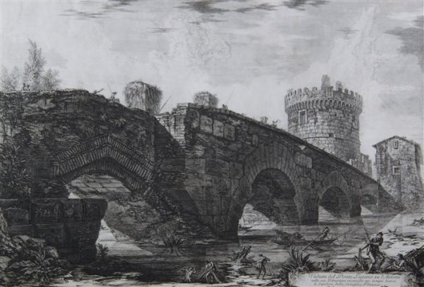 Giovanni Battista Piranesi, (Italian, 1720-1778), Vedut: Giovanni Battista Piranesi (Italian, 1720-1778) Veduta del Ponte Lugano Su l'Anione etching 17 3/4 x 25 1/2 inches.