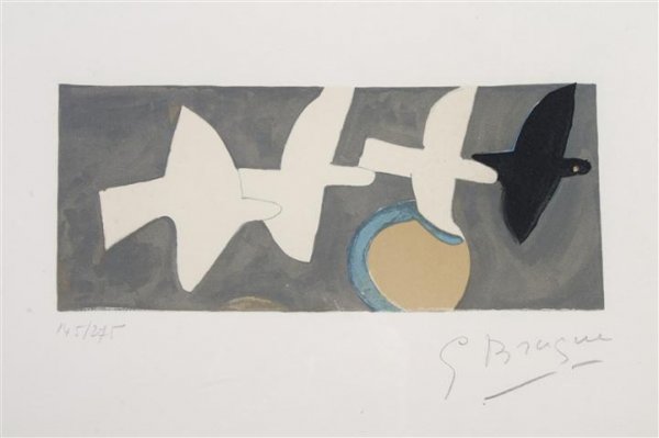 Georges Braque, (French, 1882-1963), Quatre Oiseaux: Georges Braque (French, 1882-1963) Quatre Oiseaux lithograph edition 145/275, signed (lower right) 3 3/4 x 8 3/4 inches.