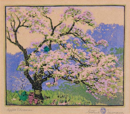 Gustave Baumann, (American/German, 1881-1971), Apple Bl: Gustave Baumann (American/German, 1881-1971) Apple Blossom color woodcut signed (lower right) 9 1/2 x 11 1/8 inches. Property from the Collection of Chester Hauk and Mary F. Berne, Sturgeon Bay, Wis