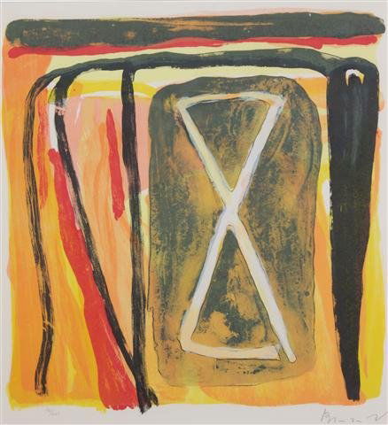 Bram Van Velde, 20th century, Untitled: Bram Van Velde 20th century Untitled color lithograph edition 14/400, signed (lower right) 22 1/2 x 22 1/2 inches.