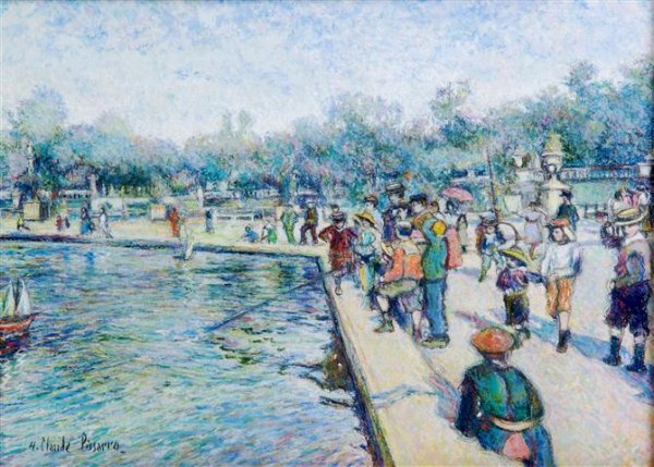 Hughes Claude Pissarro, (French, b. 1935), Le Bassin Du: Hughes Claude Pissarro (French, b. 1935) Le Bassin Du Luxembourg pastel signed (lower left) 15 x 20 1/2 inches.