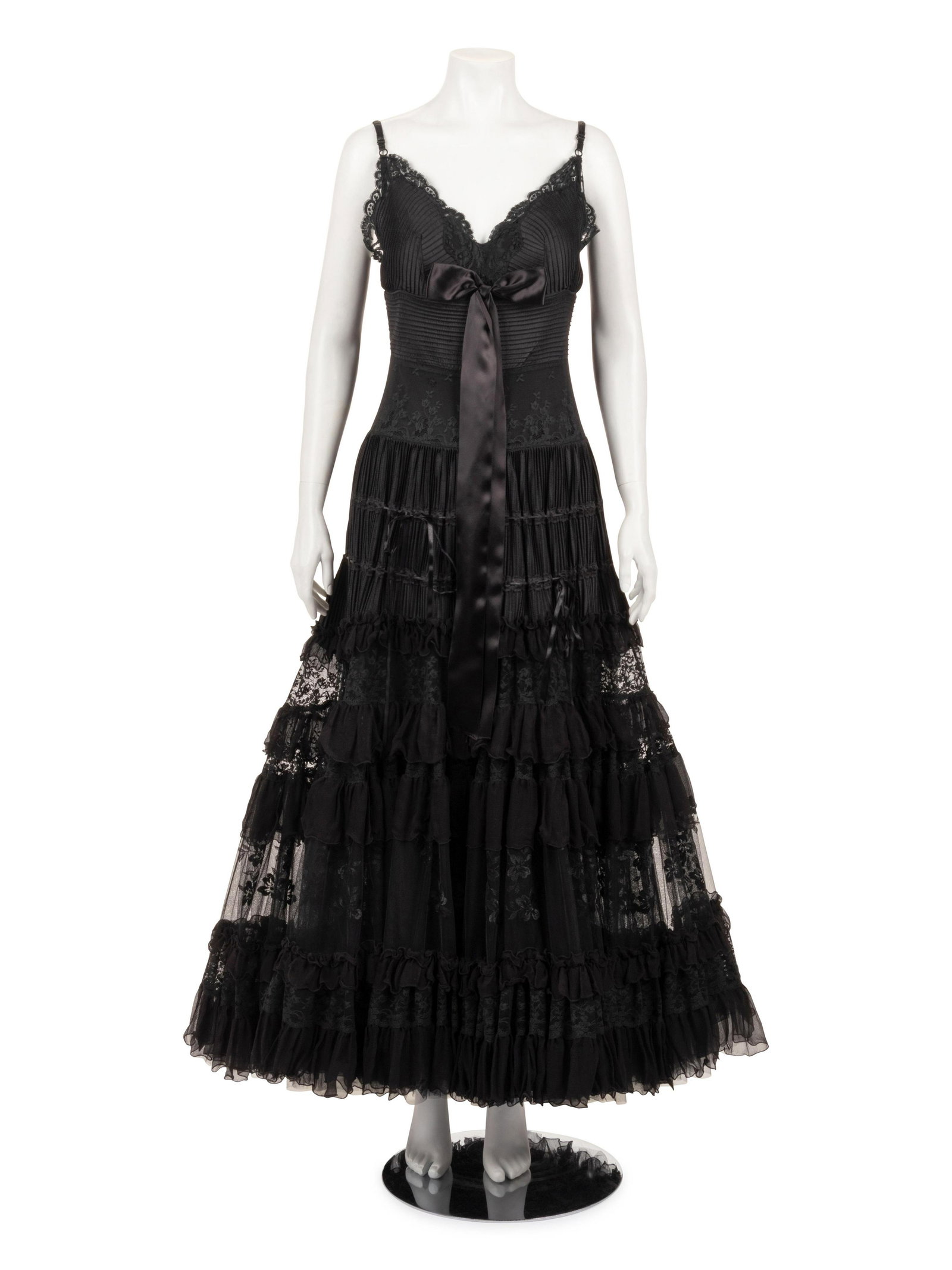 Elie Saab Strapless Evening Dress with Pintucks, Lace, (1 of 7)