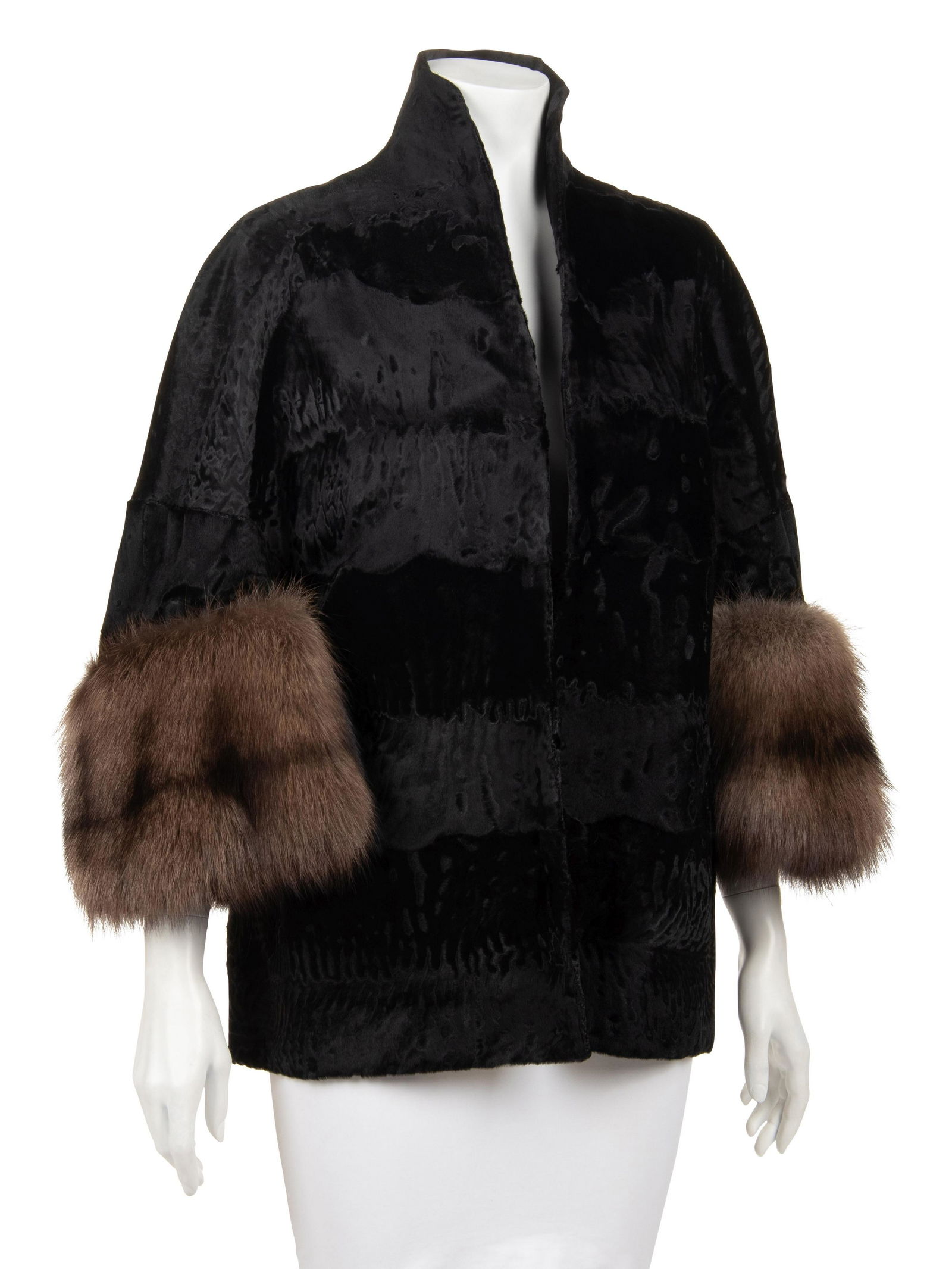 Ralph Rucci Broadtail Jacket with Fisher Fur Cuffs (1 of 6)