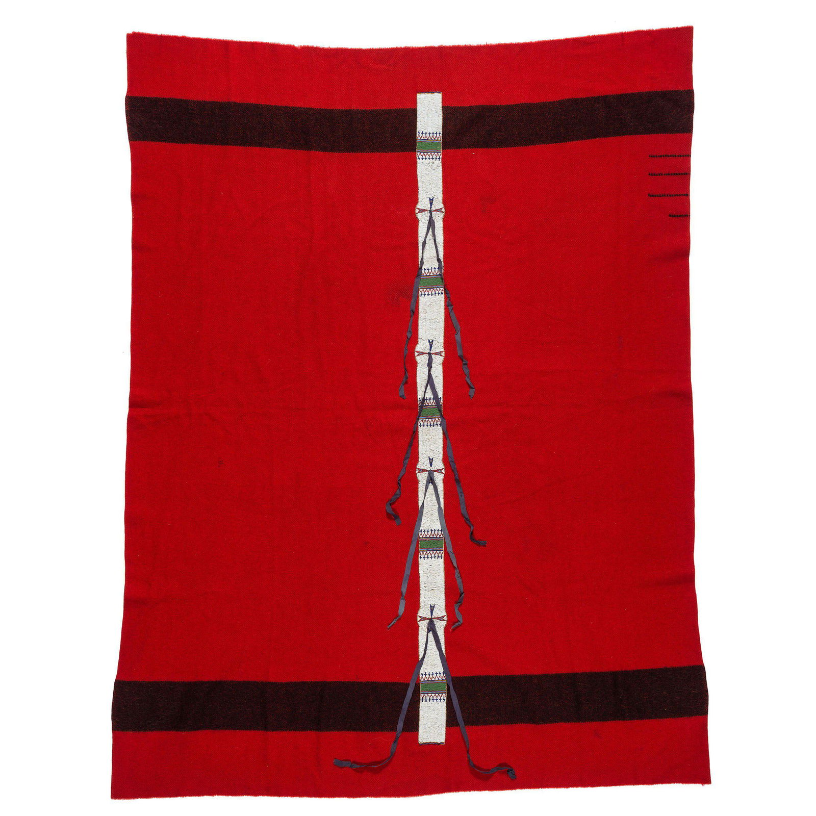 Sioux Beaded Hide Blanket Strip, on Red Trade Wool (0071) on Sep 17