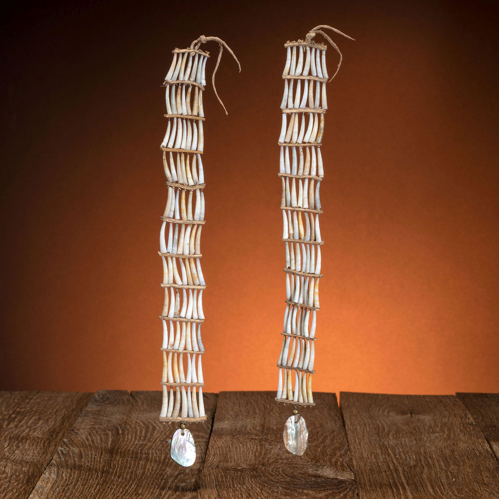 Northern Plains Dentalium Shell Earrings, with Abalone (1 of 2)