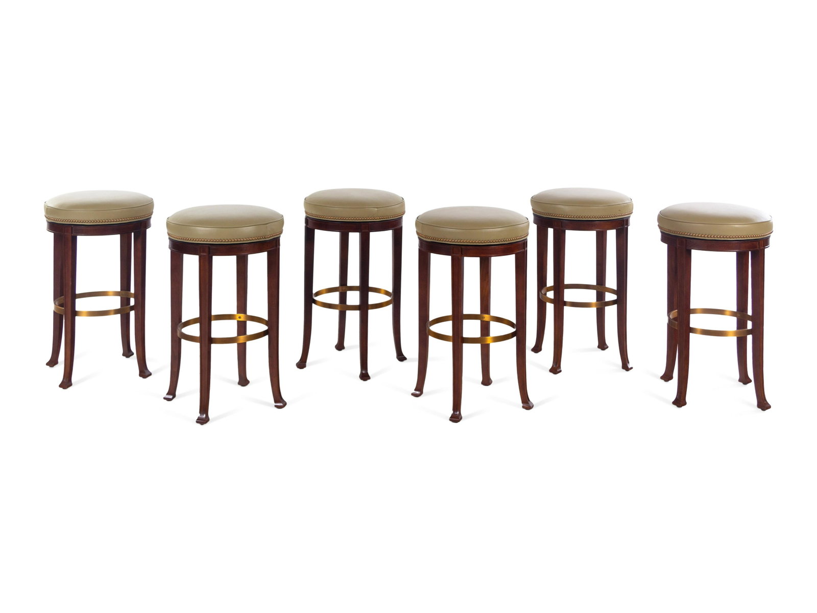 A Set of Six Hickory Chair Newbury Bar Seats: A Set of Six Hickory Chair Newbury Bar Seats Height 31 1/2 x diameter of top 17 1/2 inches. 