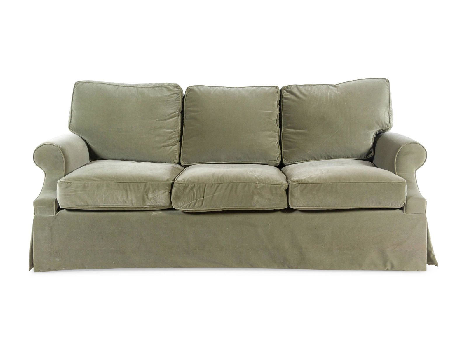 A Green Velvet Upholstered Three-Seat Sofa (1 of 3)
