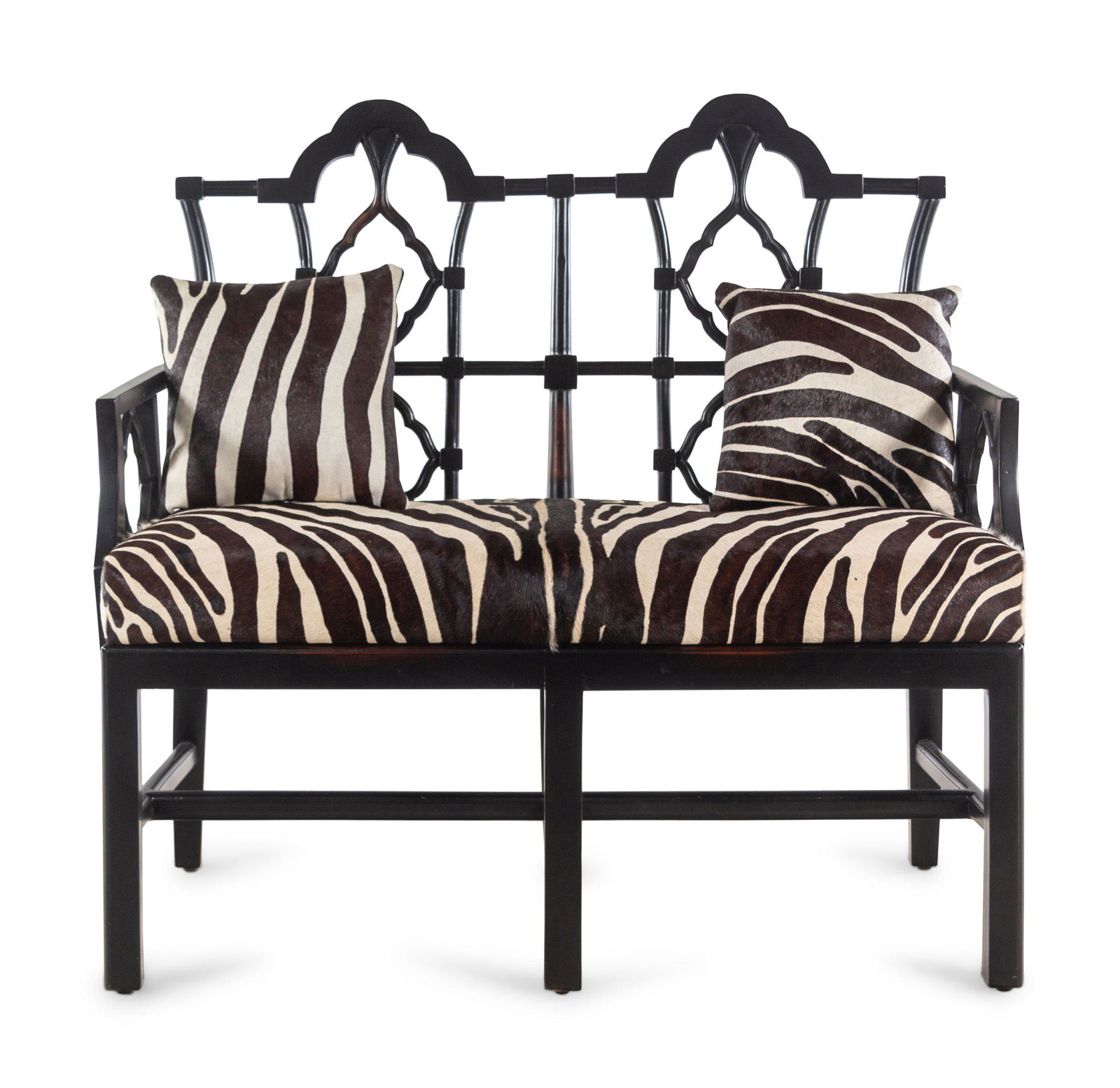 An Ebonized Chinese Chippendale Style Bench with Faux (1 of 2)