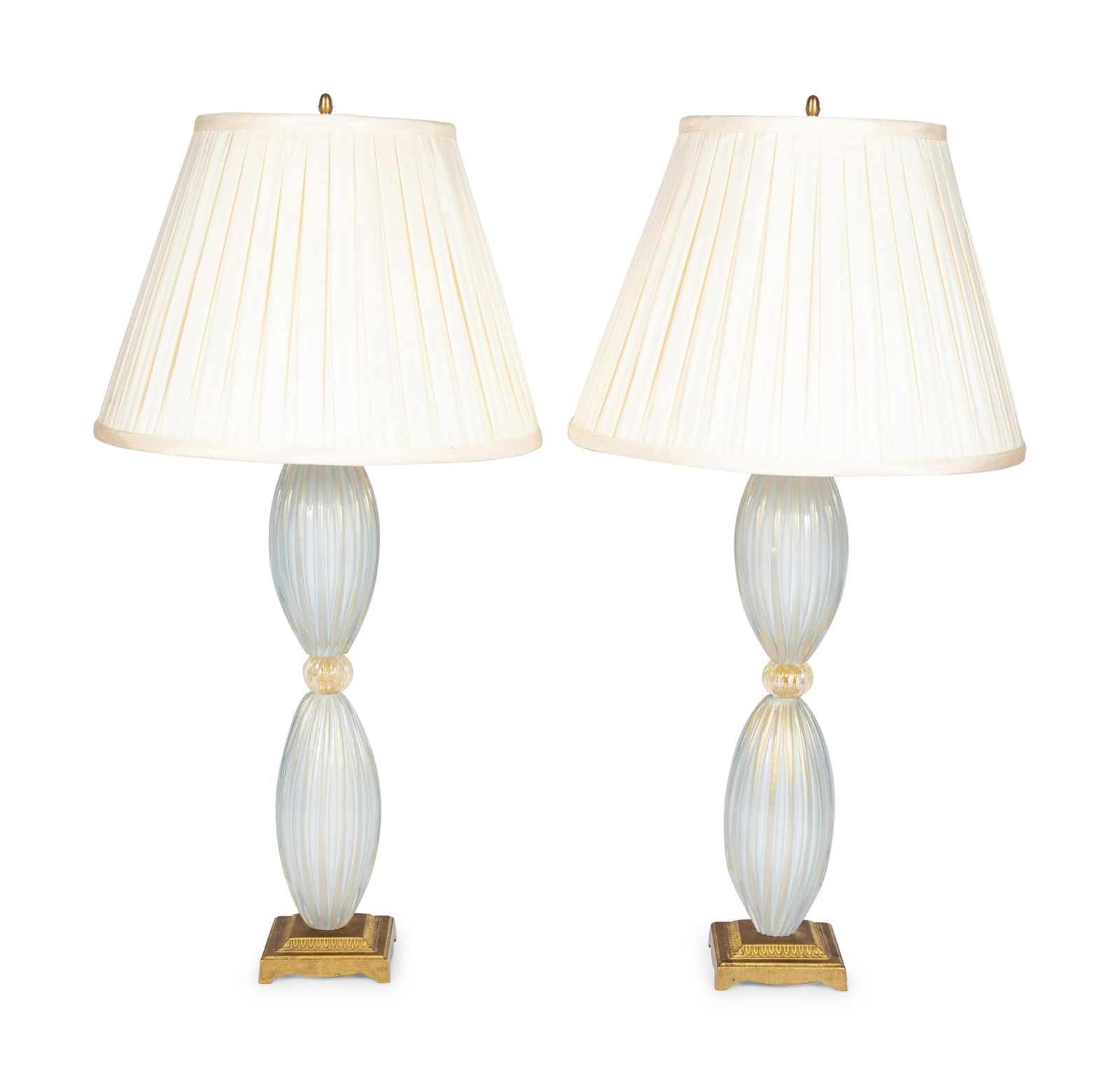 A Pair of Murano Glass Lamps with Pleated Shades (1 of 4)