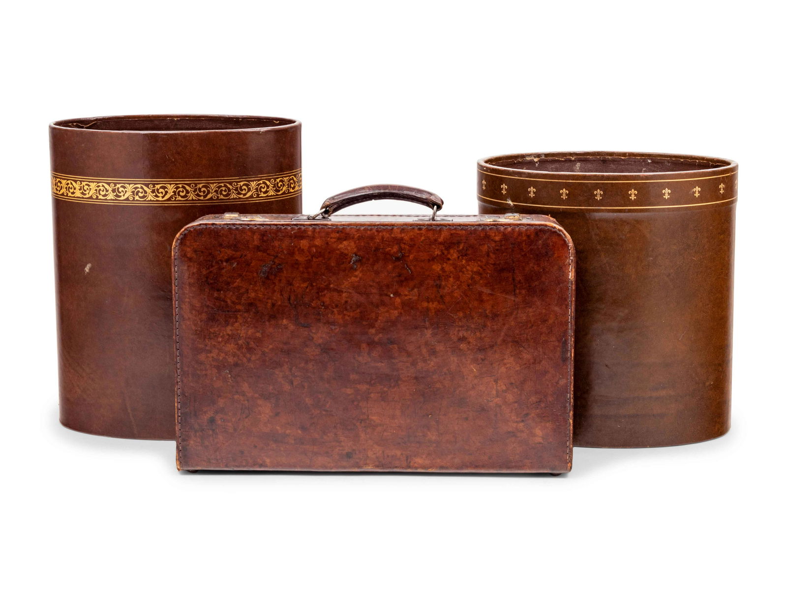 A Vintage Leather Case and Two Leather Wastebaskets (1 of 4)