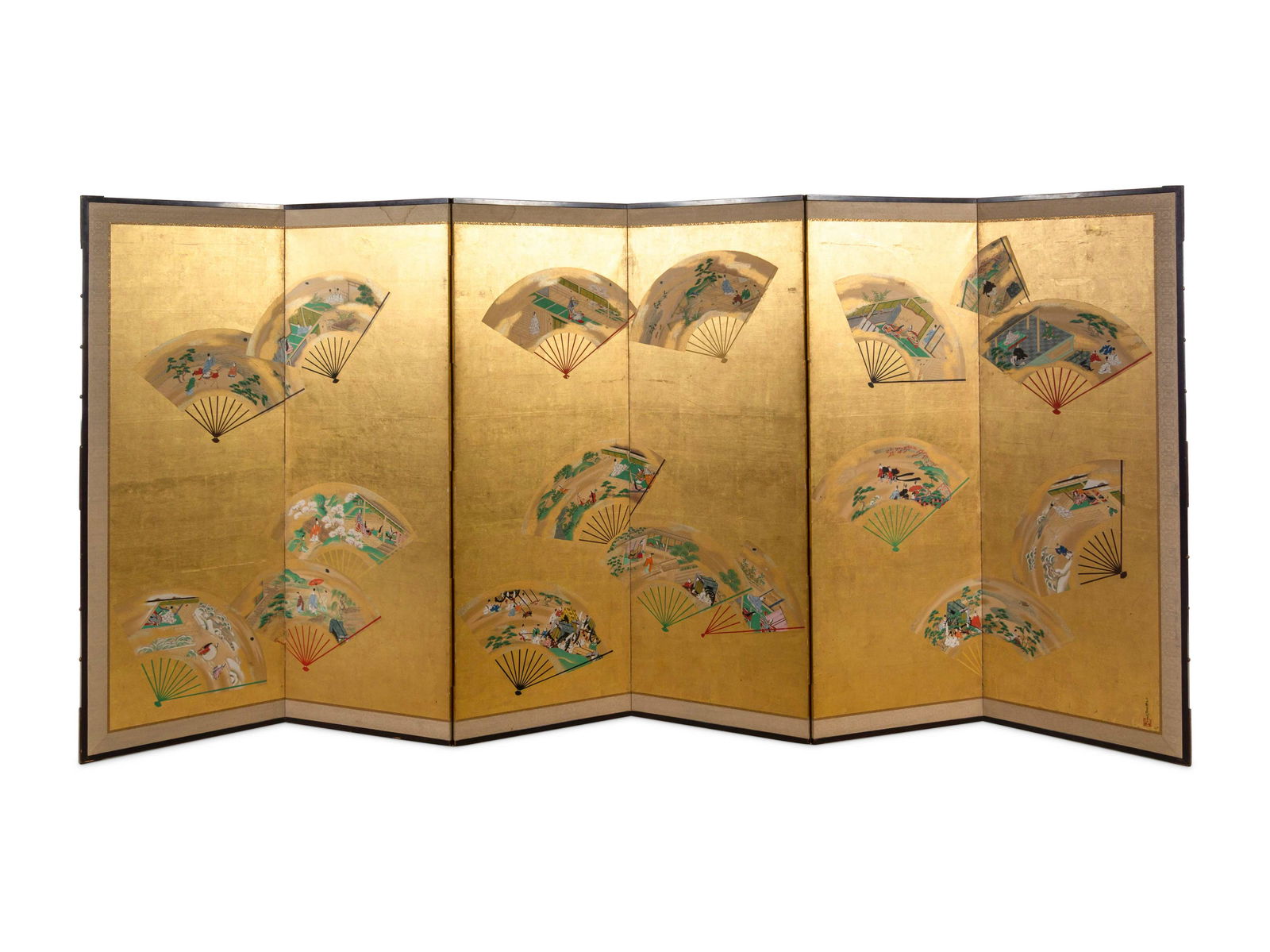 A Japanese Painted Paper Six-Panel Screen with a Gold (1 of 4)