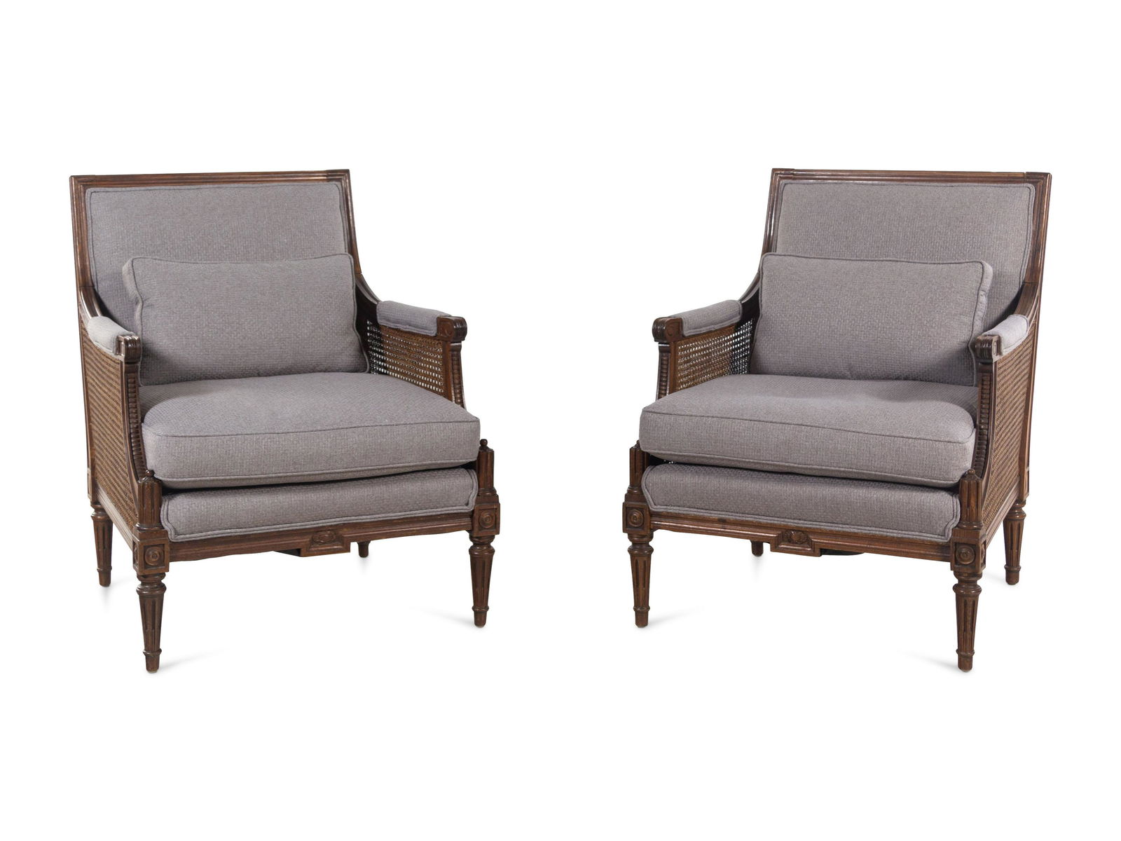 A Pair of Louis XVI Style Walnut Armchairs with Flannel (1 of 2)