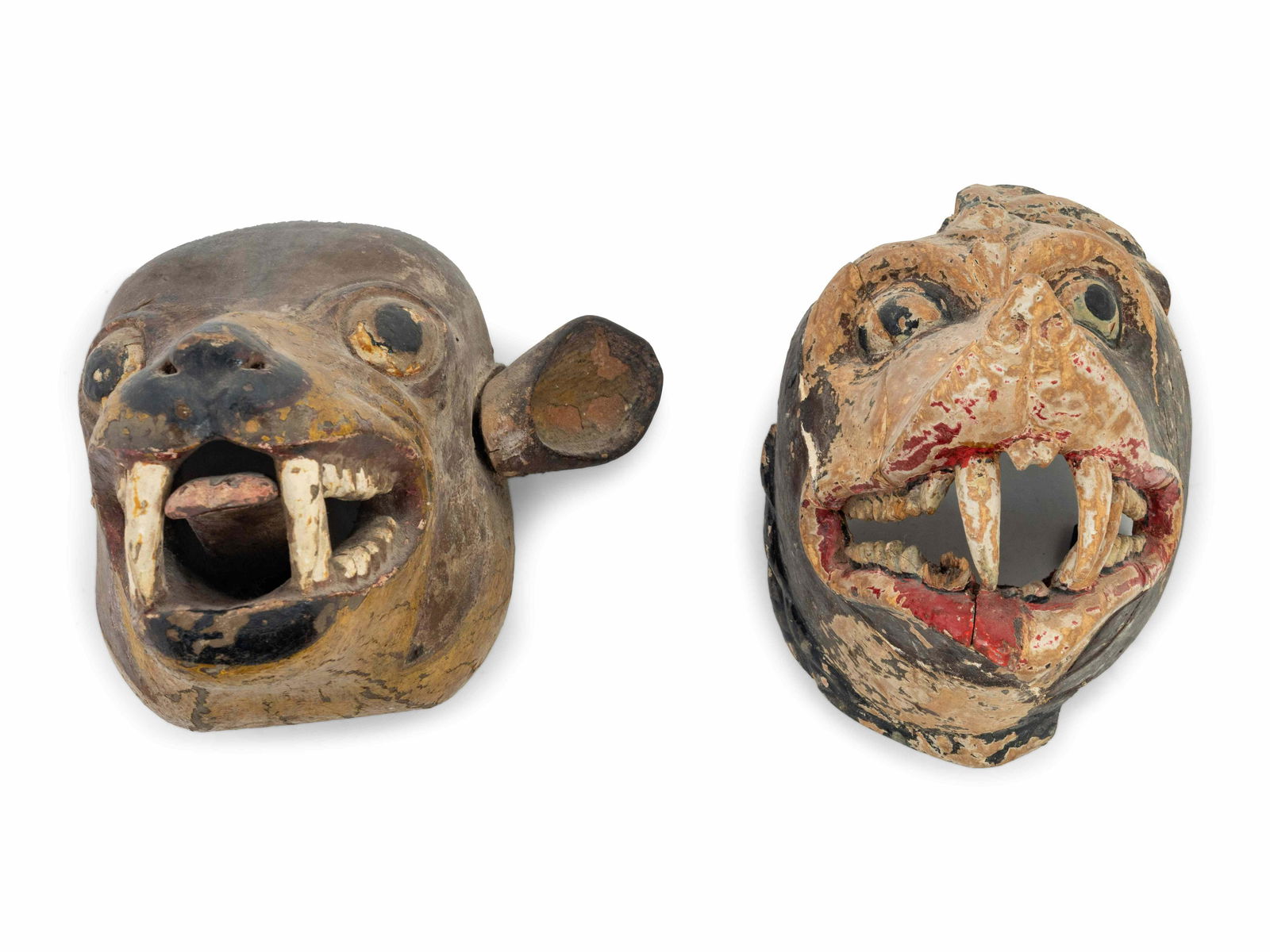 Two Mexican Carved and Polychromed Wood Zoomorphic (1 of 3)