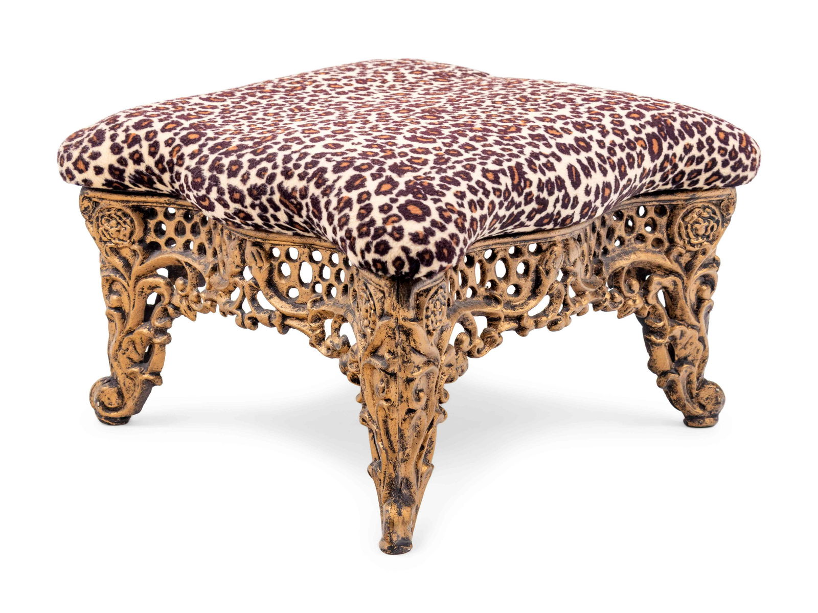 A Brass Foot Stool with Cheetah Print Upholstery (1 of 3)