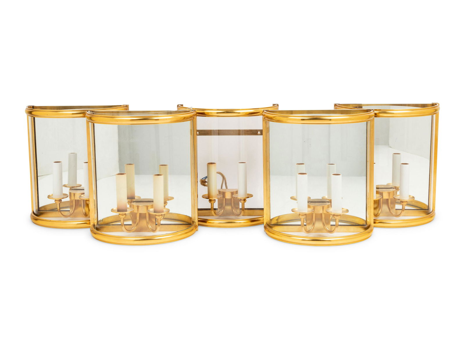 A Set of Five Brass and Glass Wall Lights (1 of 3)