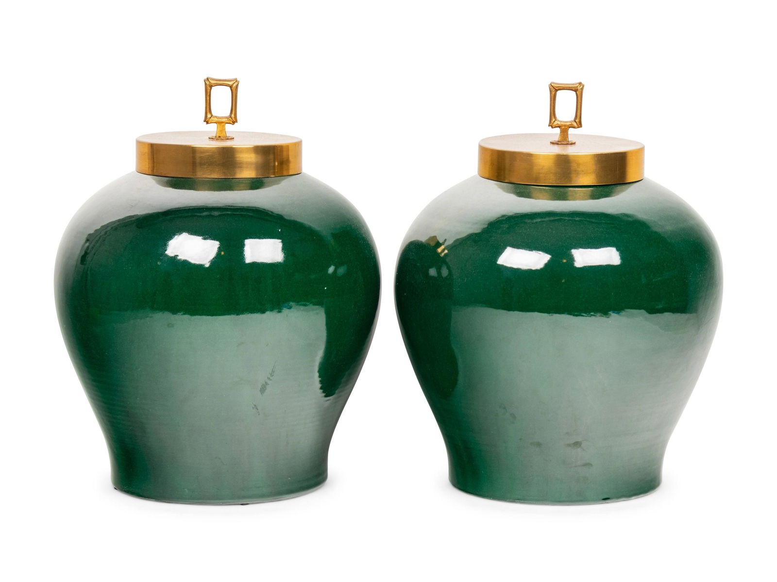 A Pair of Contemporary Green Glazed Porcelain Jars with (1 of 2)