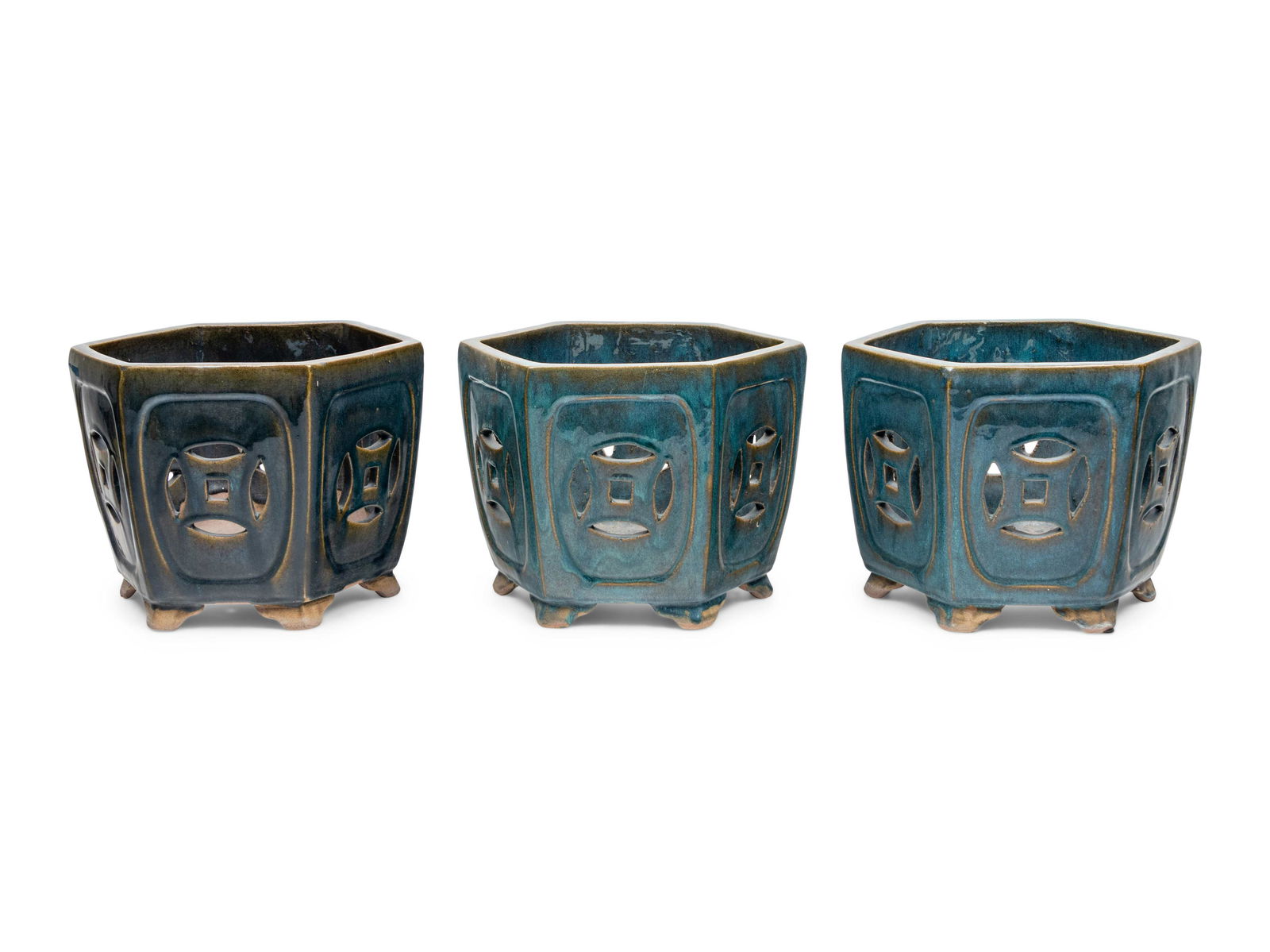 Three Chinese Export Glazed Ceramic Jardinieres (1 of 2)