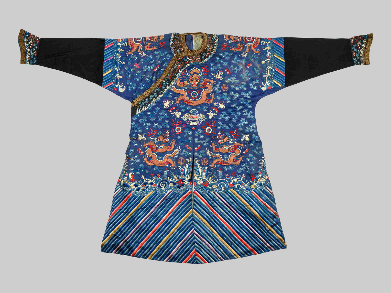 A Blue Ground Embroidered Silk Dragon Robe, Jifu (1 of 5)