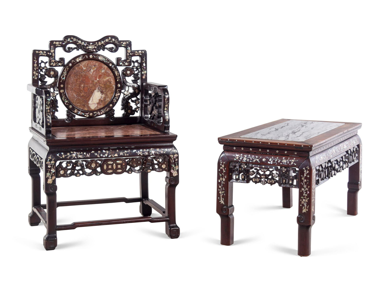 A Set of Marble Inset Mother-of-Pearl Inlaid Hardwood (1 of 4)