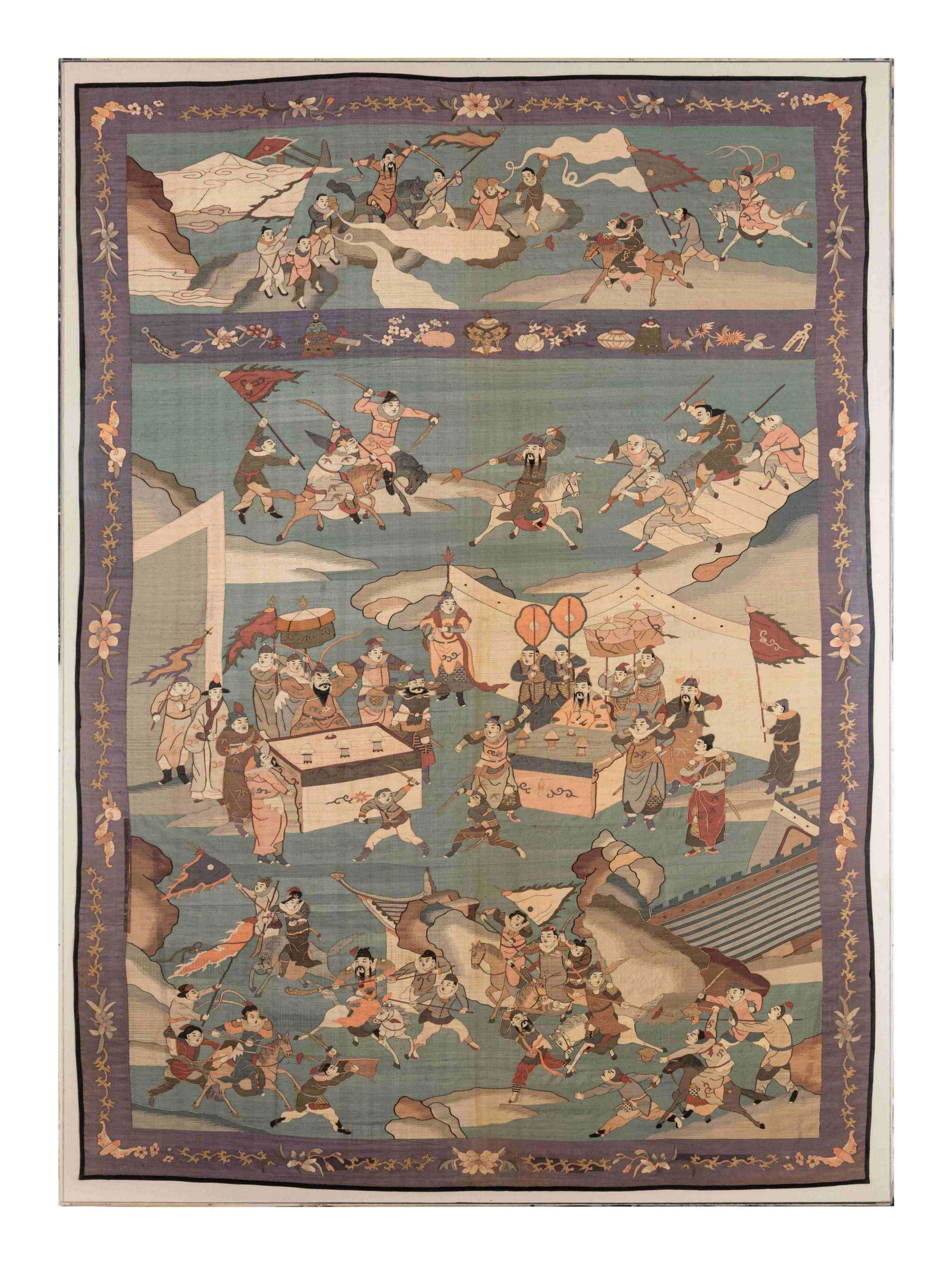 A Large Kesi Woven Silk 'Battle Scene' Panel (1 of 4)