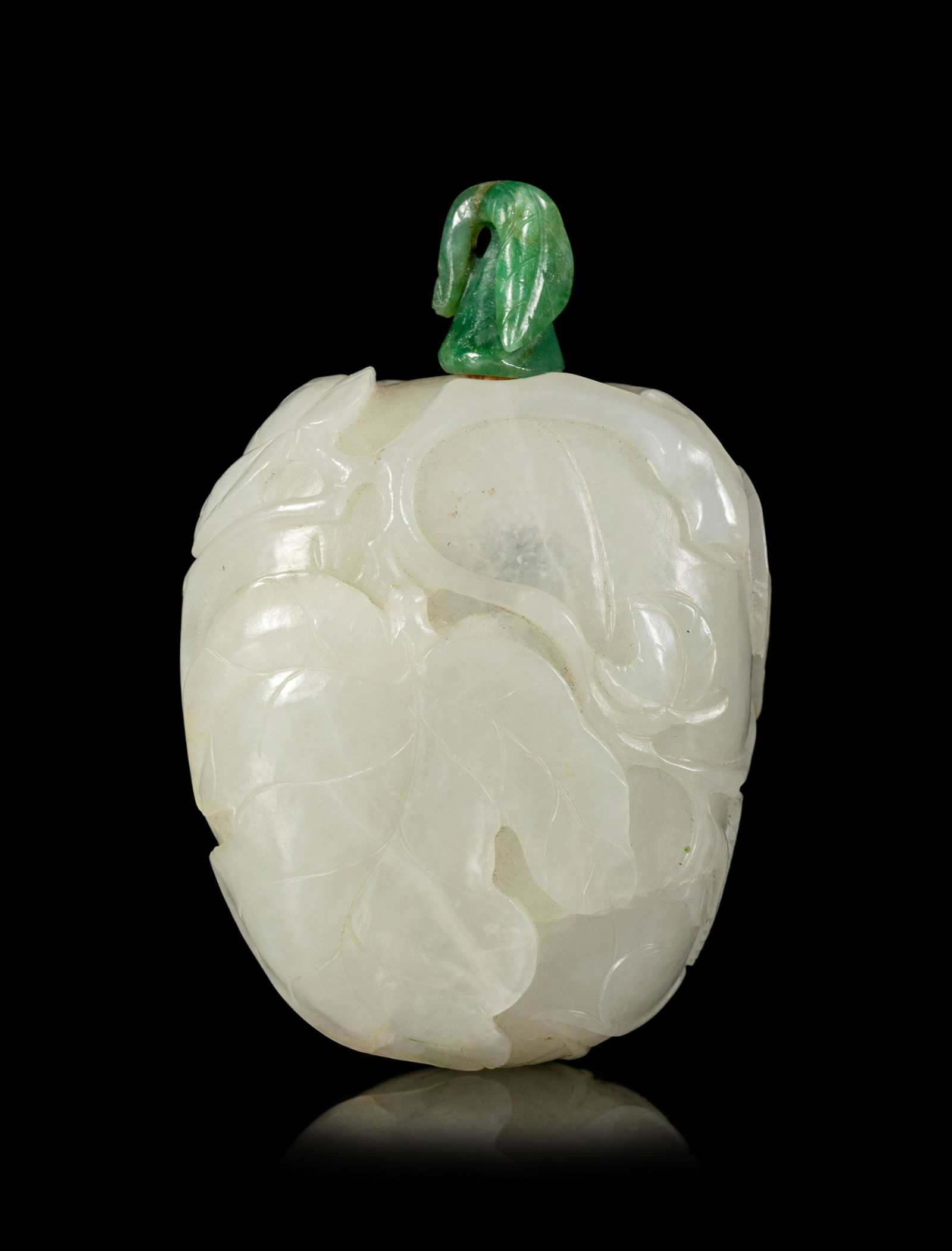 A Carved White Jade Melon-Form Snuff Bottle (1 of 2)