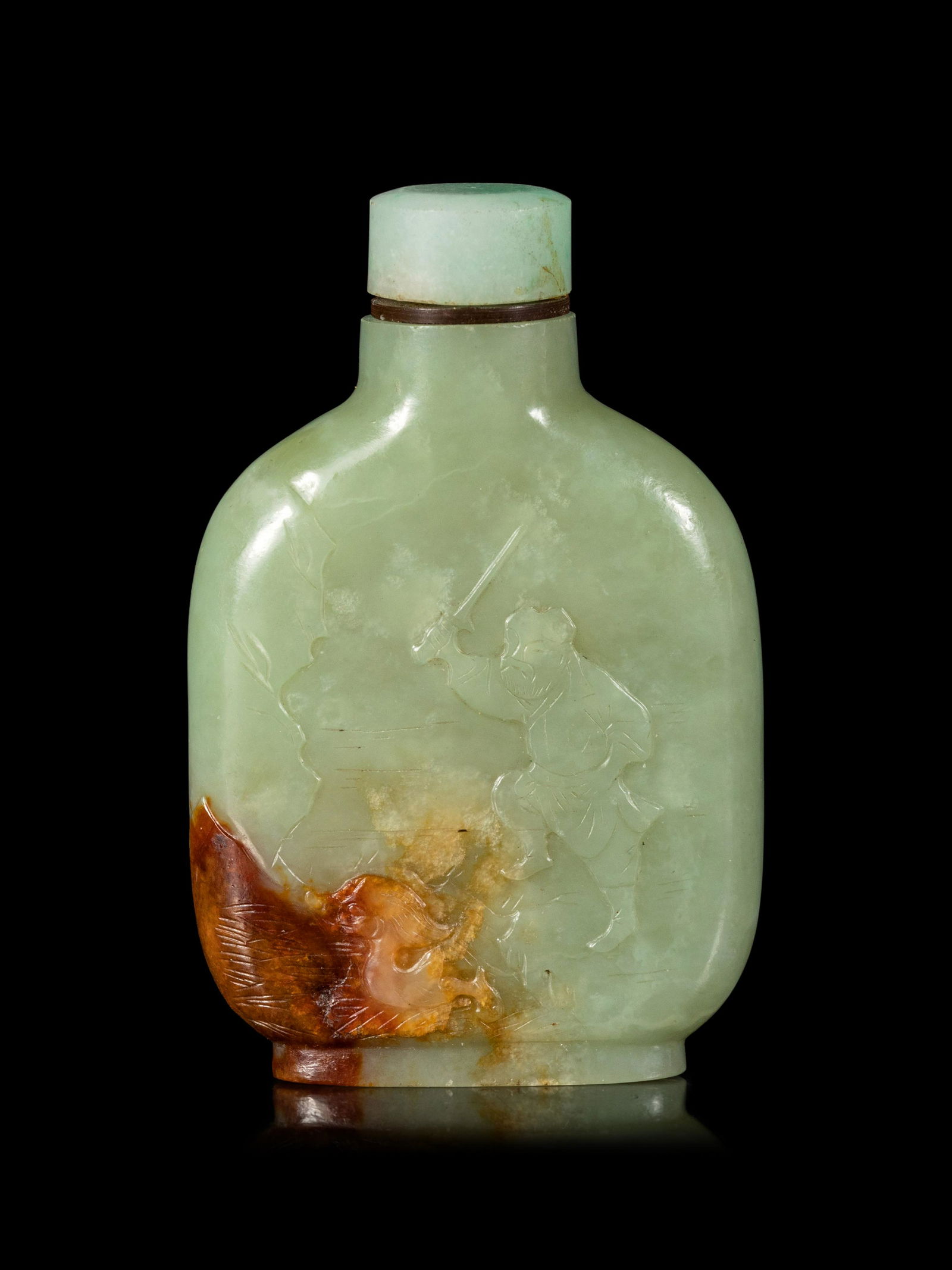 A Carved Celadon Jade Snuff Bottle (1 of 2)