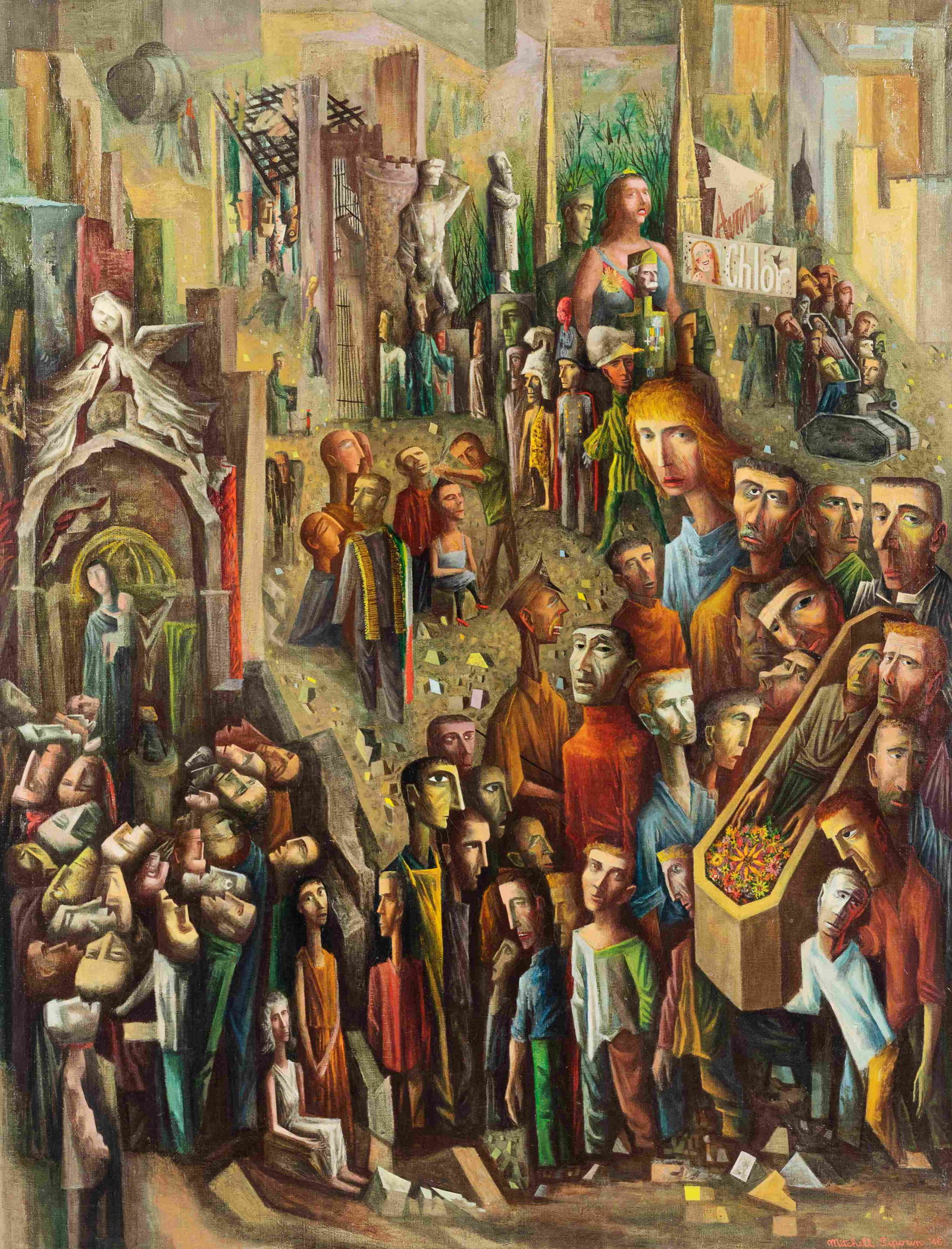 Mitchell Siporin (American, 1910-1976) End of an Era,: Mitchell Siporin (American, 1910-1976) End of an Era, 1946 oil on canvas signed Mitchell Siporin and dated (lower right) 52 x 40 inches. Provenance: The Artist Downtown Gallery, New York, acquired dir