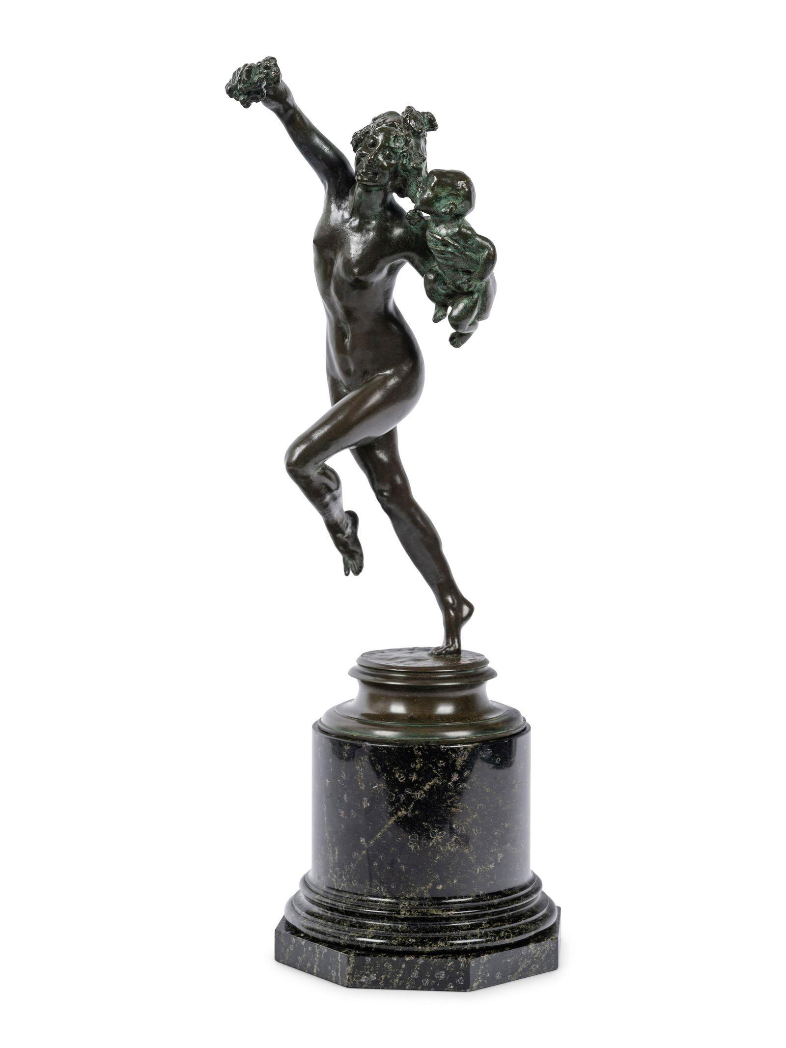 Frederick William MacMonnies (American, 1863-1937): Frederick William MacMonnies (American, 1863-1937) Bacchante and Infant Faun, 1890 bronze inscribed F. MacMonnies and dated; stamped with H. Rouard foundry mark (base) Height: 16 inches. Provenance: H