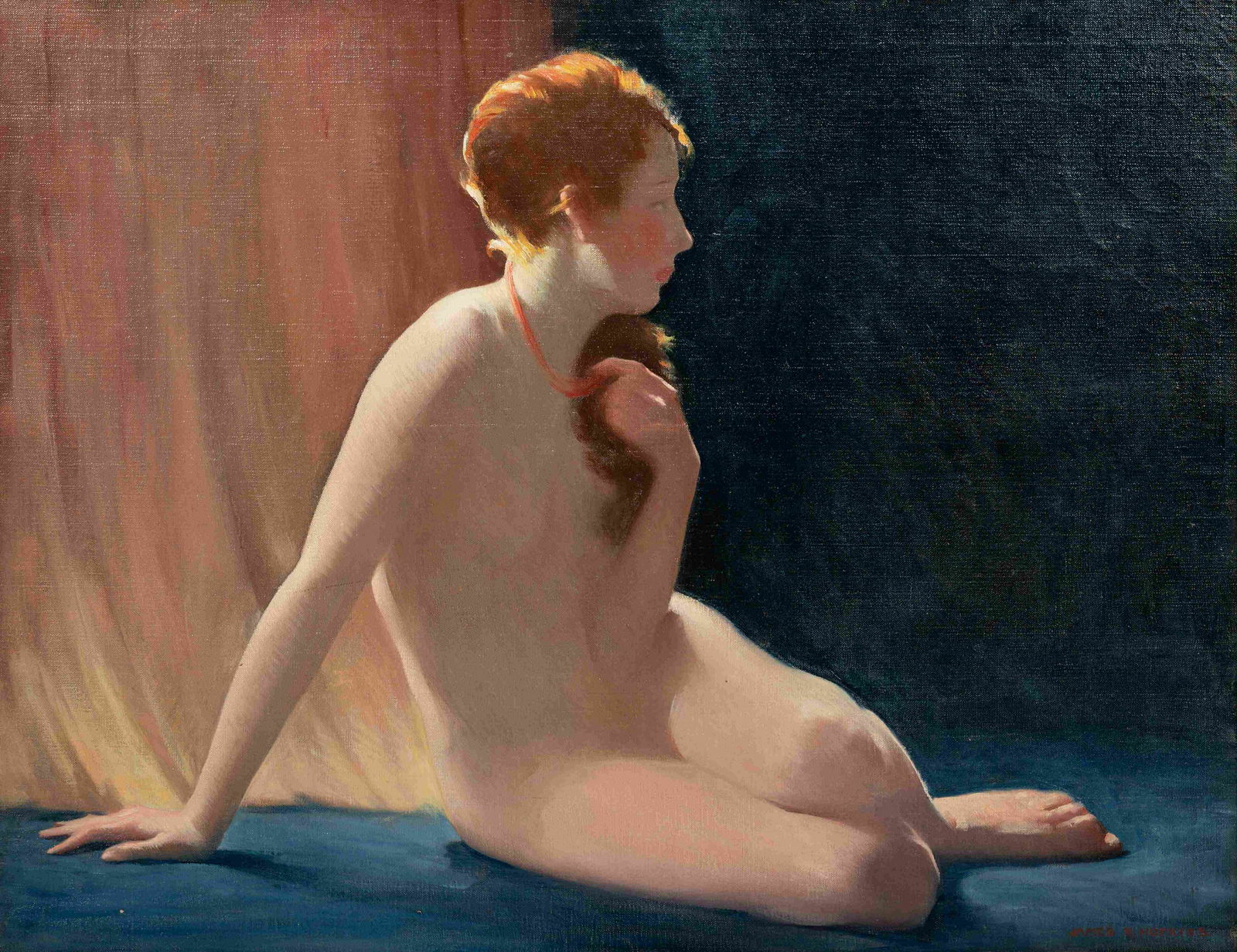 James Roy Hopkins (American, 1877-1969) Nude: James Roy Hopkins (American, 1877-1969) Nude oil on canvas signed James R. Hopkins (lower right) 26 x 32 inches. Property from the Estate of R. Lawrence Dunworth, Palm Beach, Florida