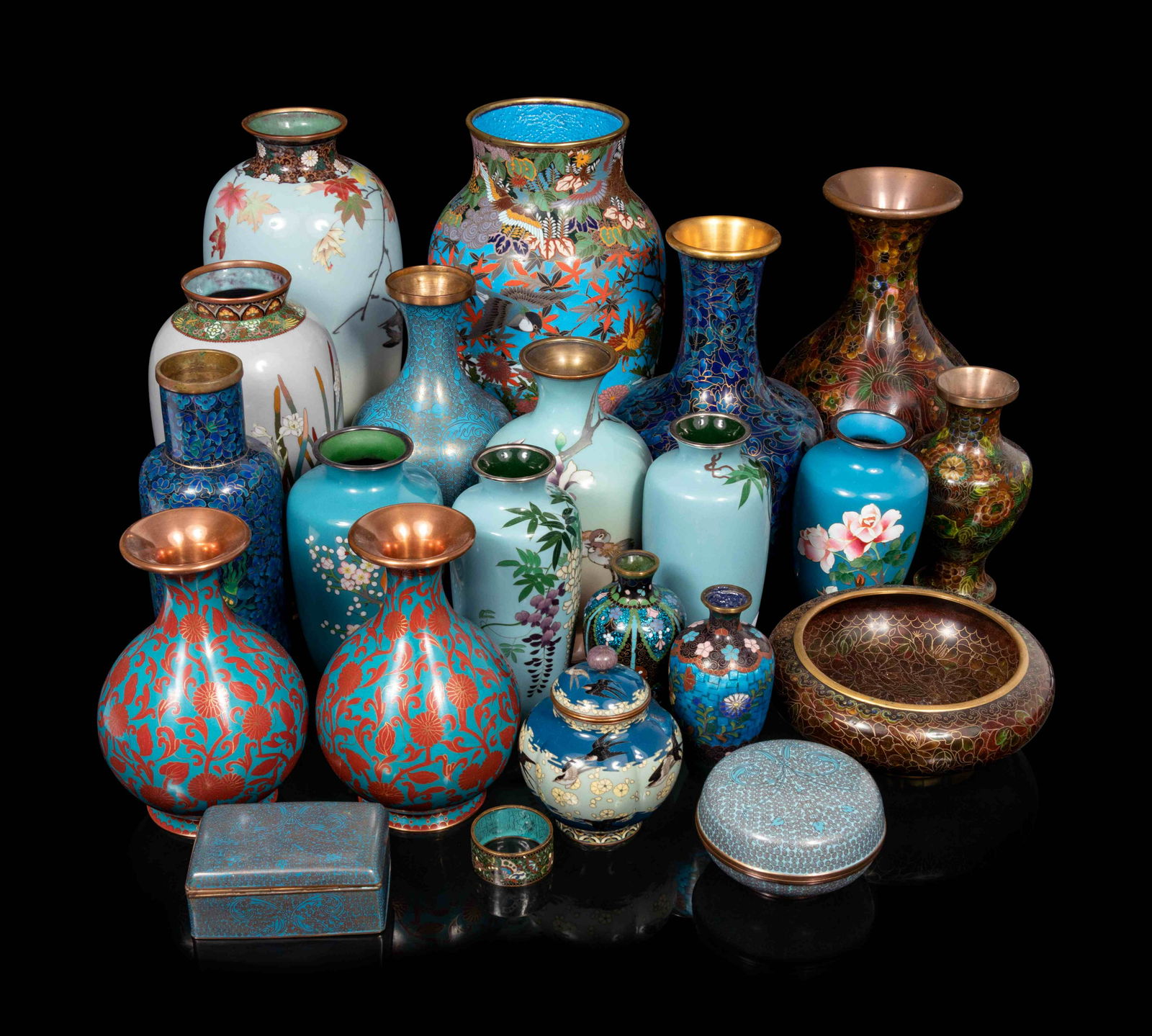 21 Blue Ground Cloisonné Vessels (1 of 8)