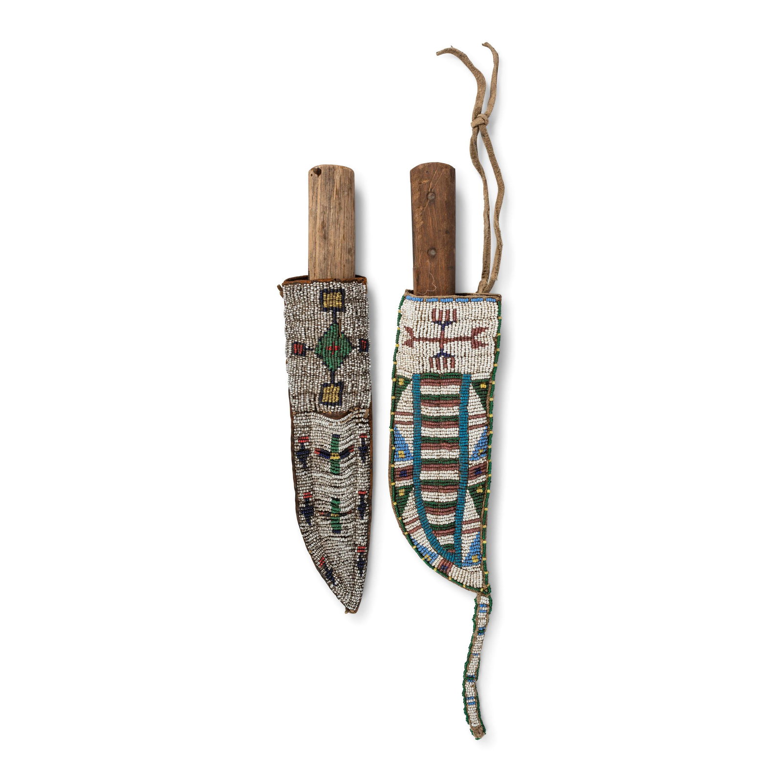 Sioux Beaded Hide Knife Sheaths, with Knives (1 of 4)