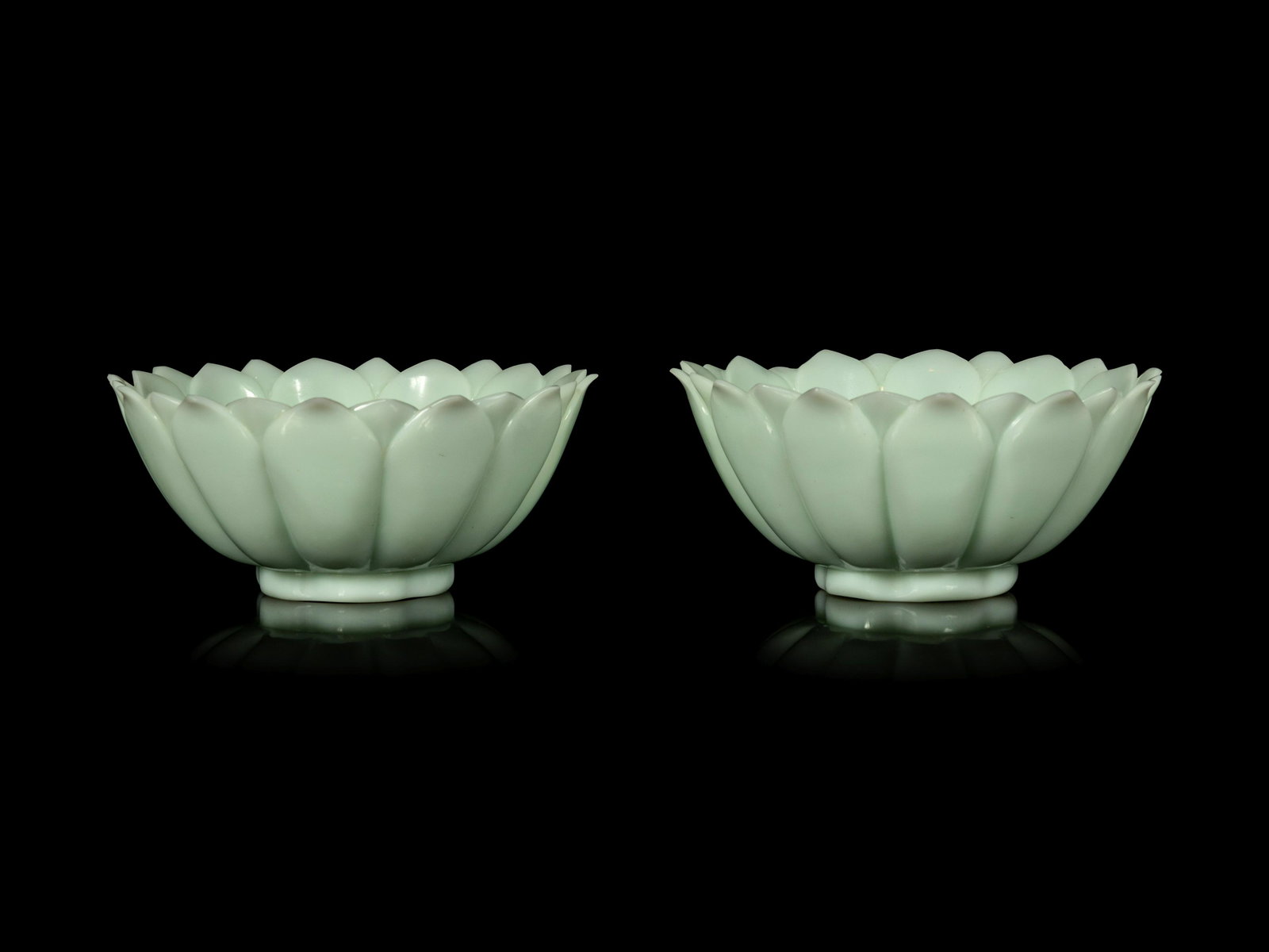 A Pair of Chinese Celadon Glass 'Lotus' Bowls (1 of 10)