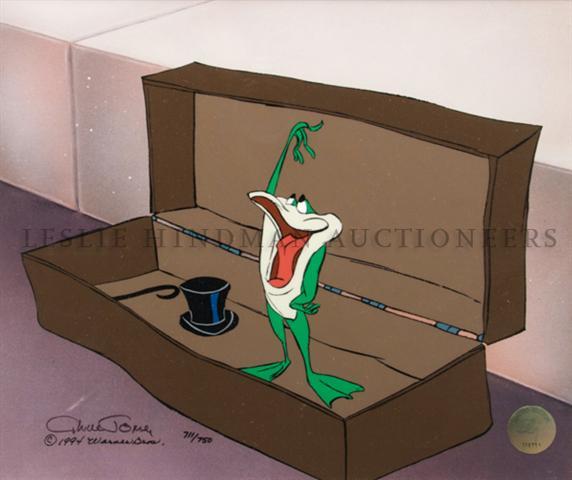 A Warner Bros. Animation Cell, Chuck Jones, Height 10 x: A Warner Bros. Animation Cell, Chuck Jones, depicting Michigan J. Frog VI, signed and dated 1984, lower left, numbered 711/750. Height 10 x width 12 inches.