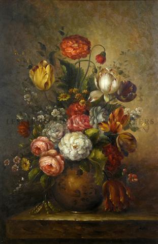 Continental School, (19th century), Still Life of Flowe: Continental School (19th century) Still Life of Flowers and Green Peas oil on canvas 35 1/2 x 23 1/2 inches. Property from the Collection of Robert J. Jedlick, Darien, Illinois
