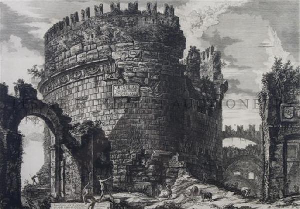 After Giovanni Battista Piranesi, (Italian, 1720-1778),: After Giovanni Battista Piranesi (Italian, 1720-1778) Sepolcro di Cecilia Metella lithograph 18 x 25 1/4 inches. Property from the Collection of Robert J. Jedlick, Darien, Illinois