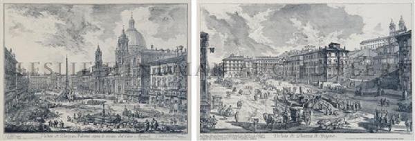 After Giovanni Battista Piranesi, (Italian, 1720-1778),: After Giovanni Battista Piranesi (Italian, 1720-1778) A pair of reproductions lithograph 15 x 22 1/2 inches. Property from the Collection of Robert J. Jedlick, Darien, Illinois
